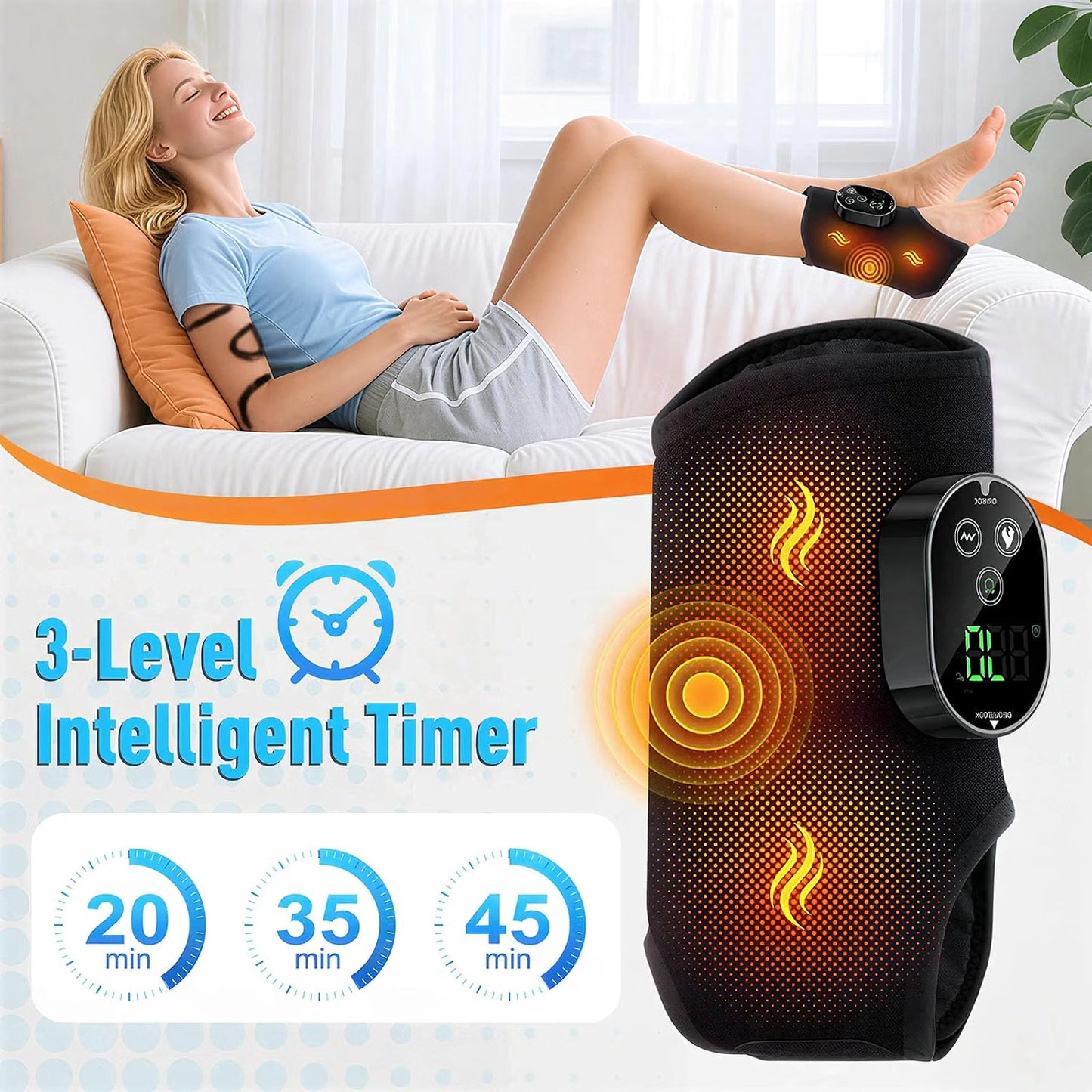 Sladdlös uppvärmd fotleds- och muskelmassager – uppladdningsbar vibrationsinpackning för smärtlindring och avslappning
